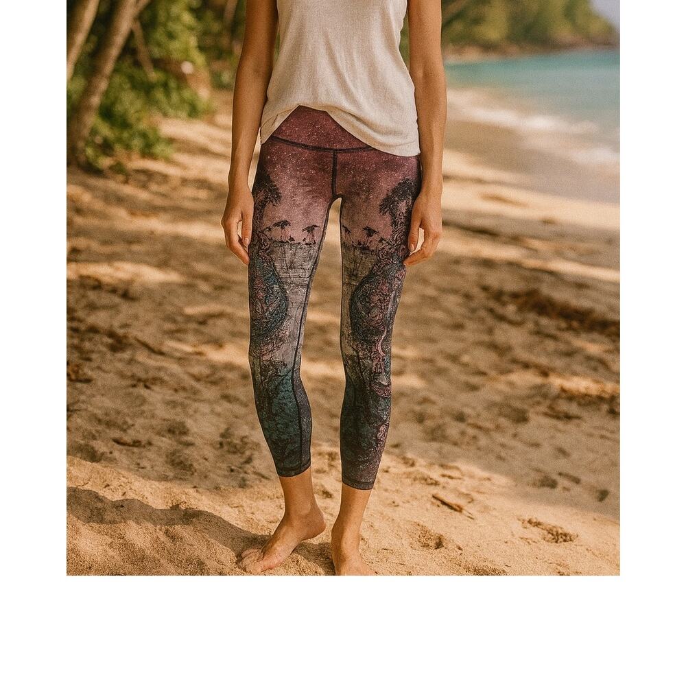 Evolution and Creation Maroon & Teal  Legging med